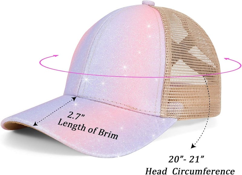 BROMZ Girls Glitter Baseball Cap Kids Ponytail Hat Adjustable Summer Mesh Trucker Hats for 4-12 Years - Image 4